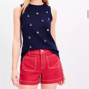 LOFT Beach Comber Harbor Tank Top Size Medium Petite Indigo NWT